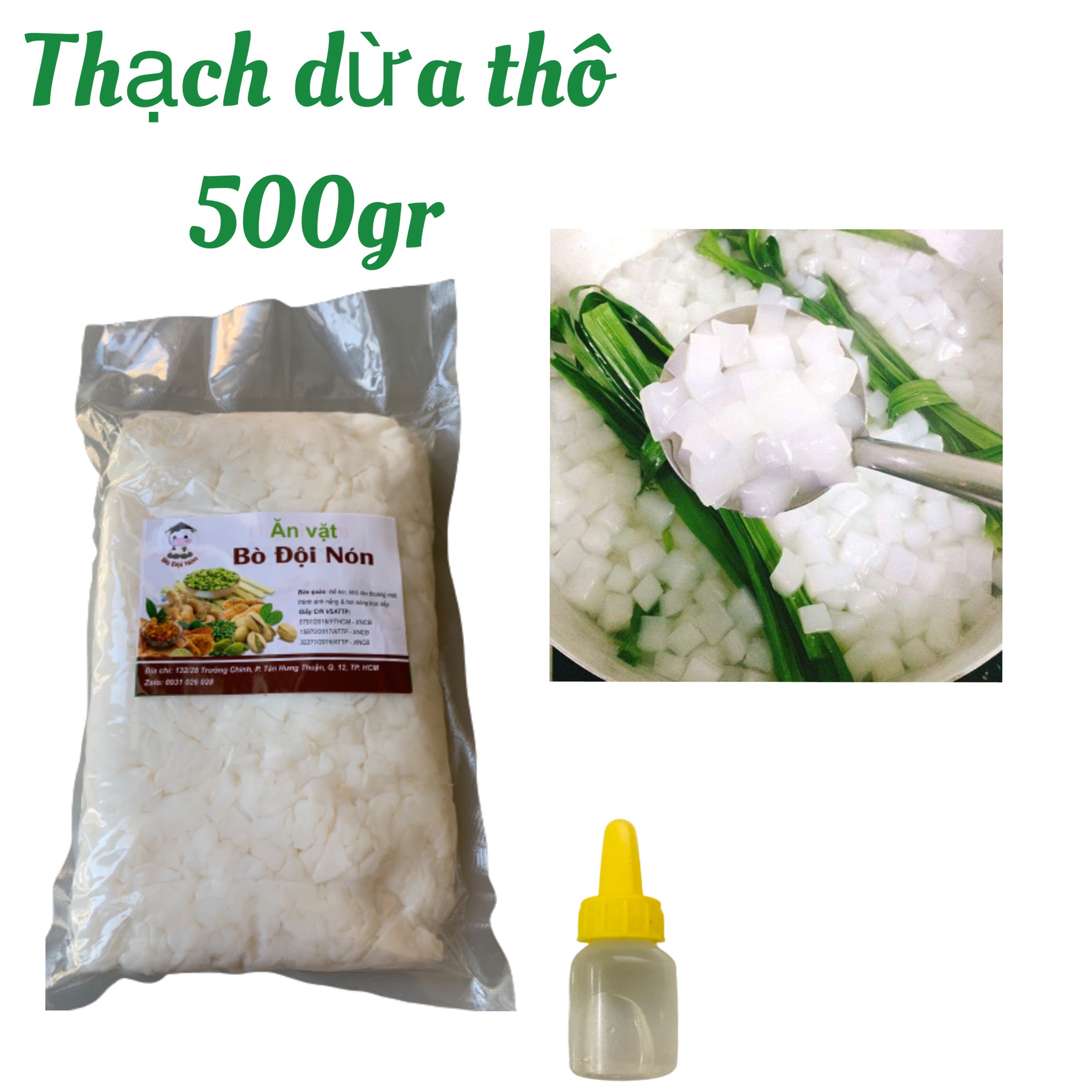 500g thạch dừa thô tặng kèm hương liệu Bò Đội Nón