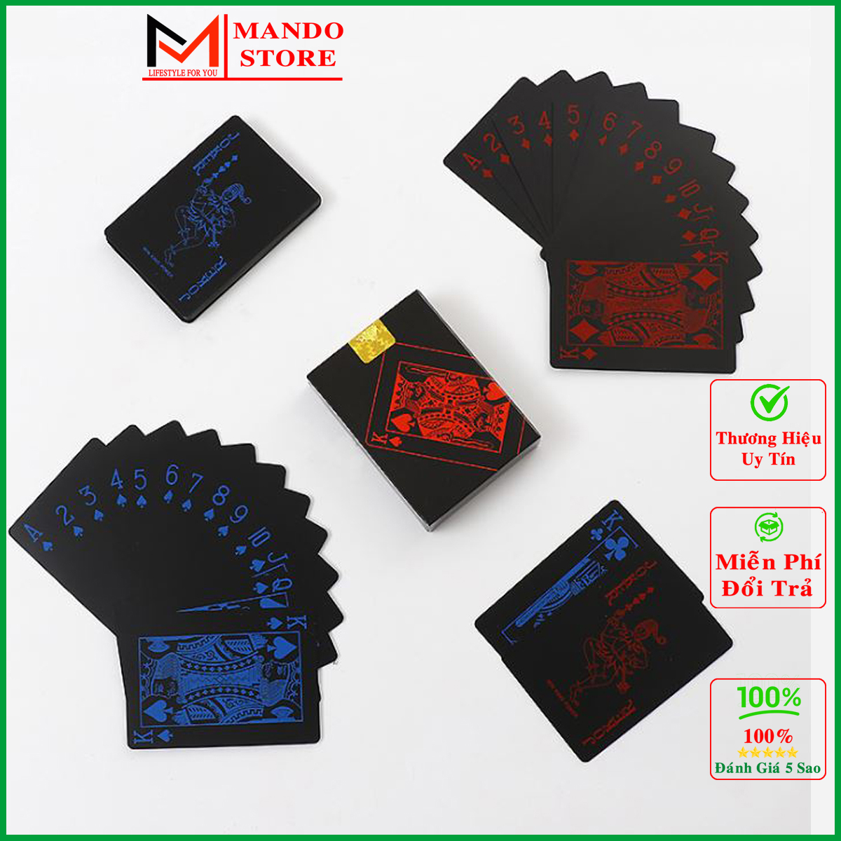 Bài Tây Poker Nền Đen Cao Cấp Chọn Màu – Bài Tây Nhựa PVC Chống Thấm Nước Màu Đen – Mando Store