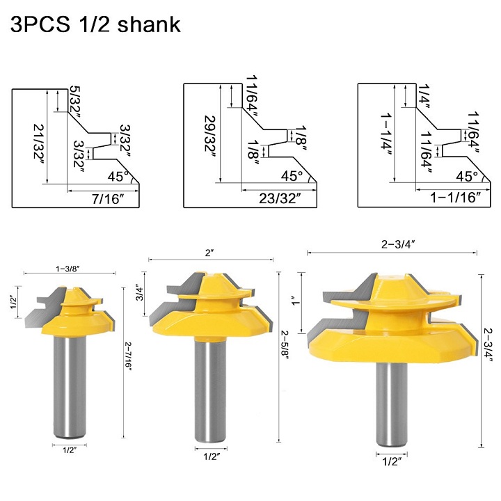Mũi phay gỗ ghép góc vuông cốt 12ly7