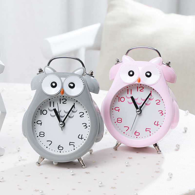 Đồng hồ báo thức kim loại hình CÚ MÈO đáng yêu, đồng hồ chuông đôi cao cấp hình động vật có đèn dễ thương