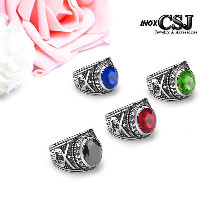 NHẪN NAM INOX QUÂN ĐỘI MỸ ĐÍNH ĐÁ, NHIỀU MÀU - đẹp, không đen - cá tính độc đáo - tặng hộp đựng nhẫn