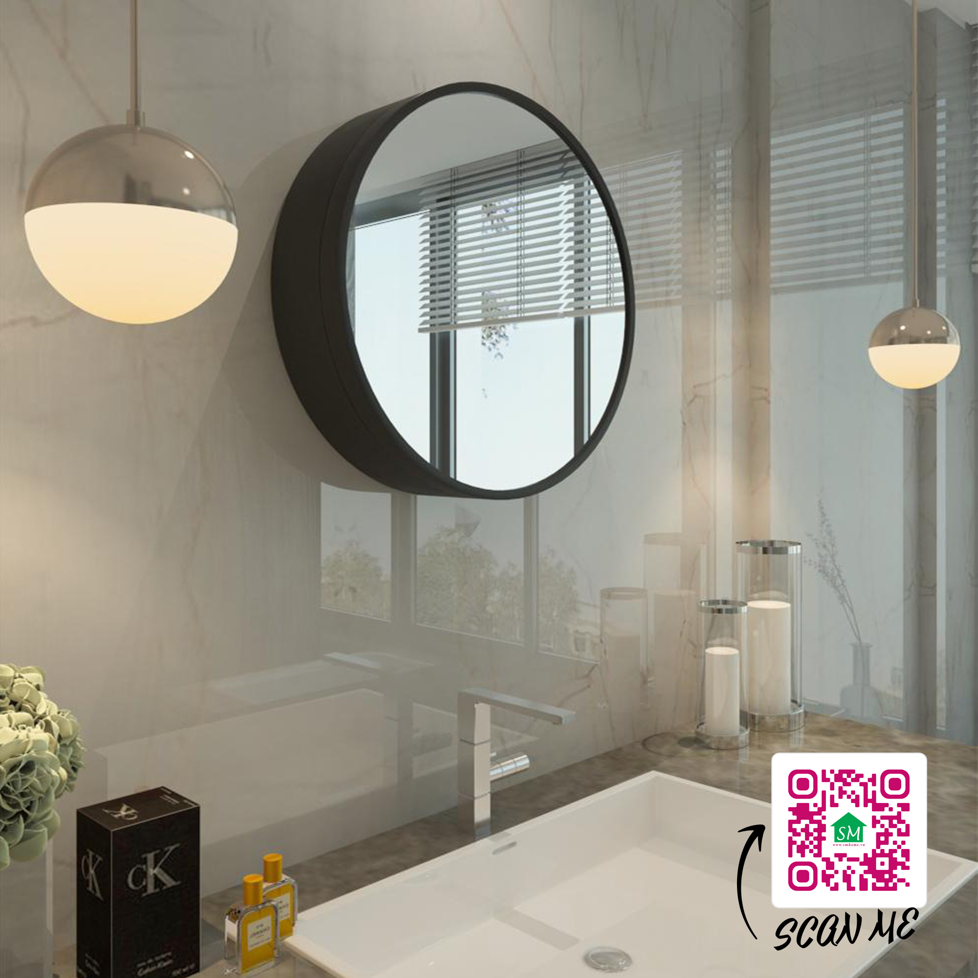 [HCM]Tủ gương tròn treo tường phòng tắm SMHome NT05 (đường kính 500mm)