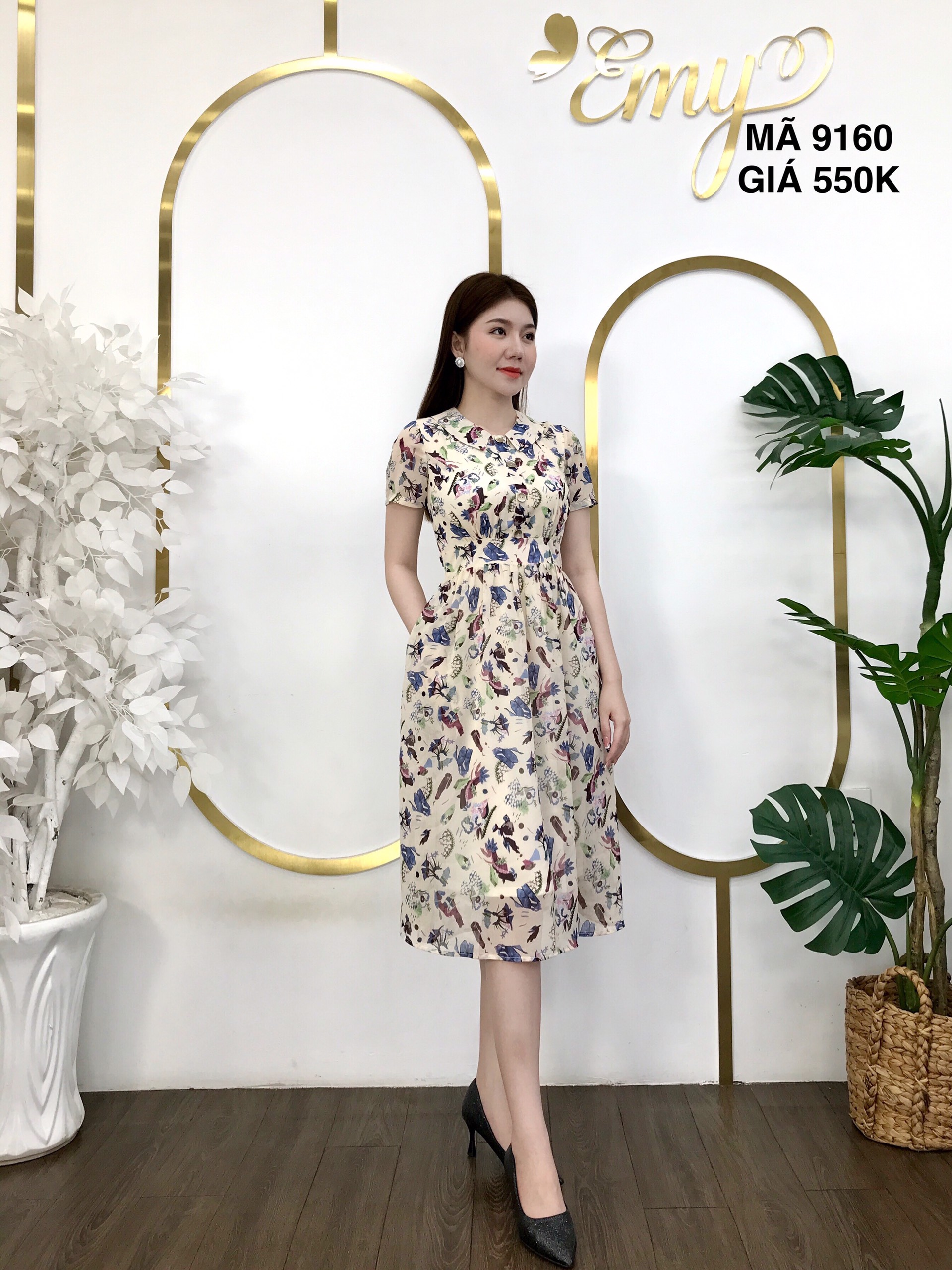 Đầm em9160 xòe cổ sơ mi có túi emy