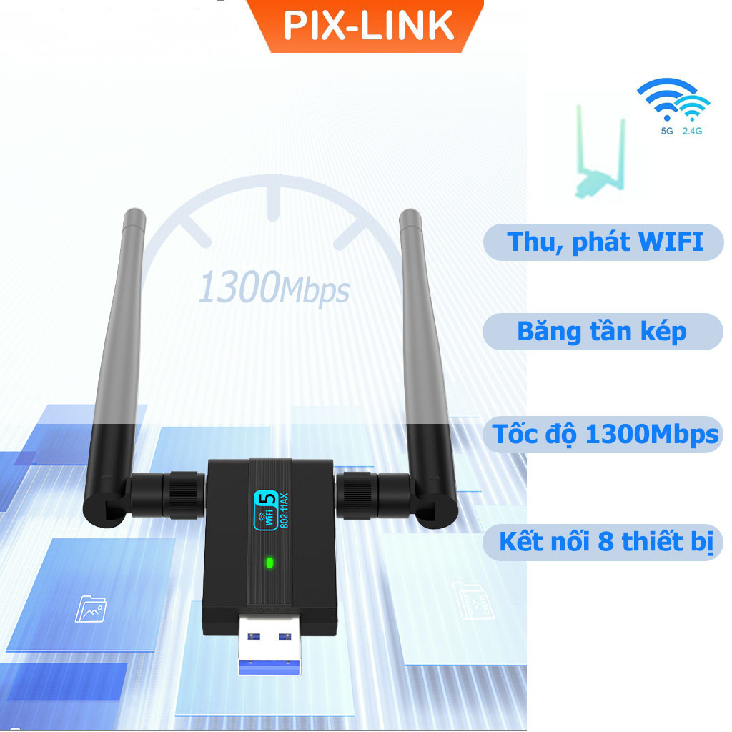 Thiết bị thu, phát wifi từ máy tính Pix-link WIFI5, router wifi tốc độ cao phủ sóng rộng từ máy tính, PC