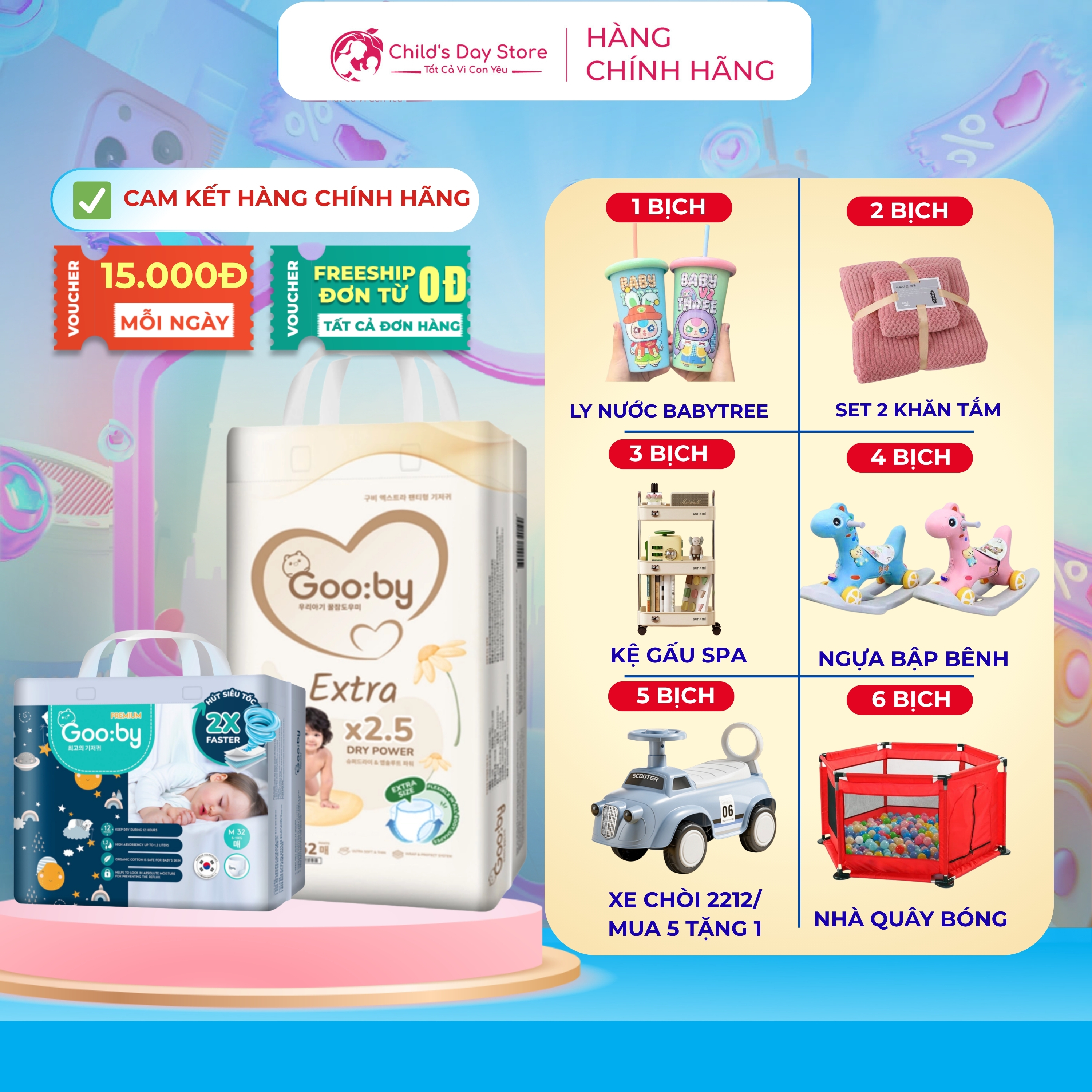  Tã bỉm quần Gooby  - Chuyên gia thấm hút chống trào đến 12h đủ size cho bé lên đến 35kg. 