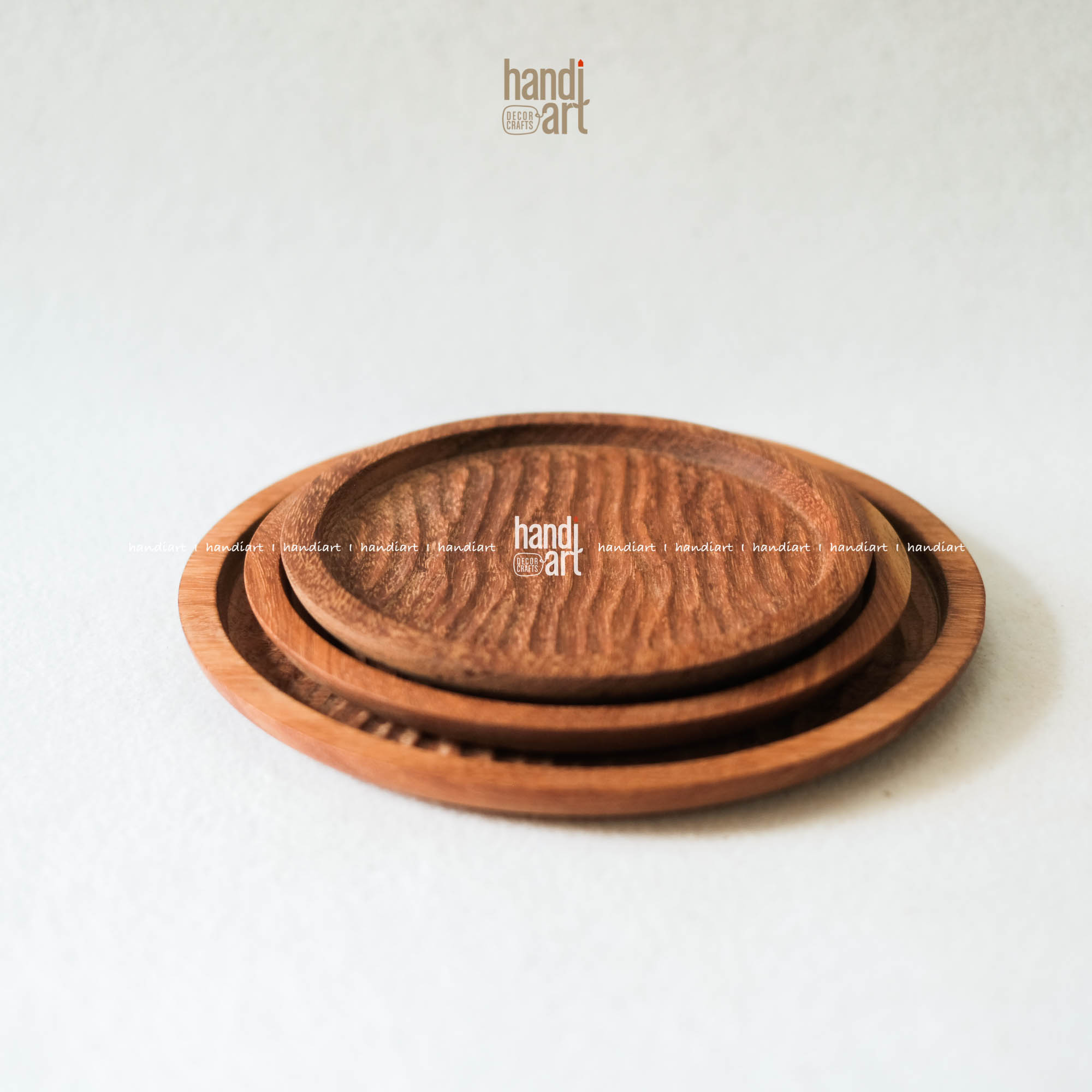 Đĩa gỗ đỏ tròn handmade, Đĩa đựng thức ăn