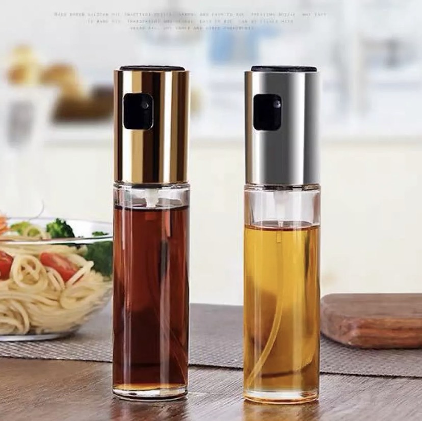 Bình xịt dầu ăn thủy tinh 100ml trong suốt có nắp đậy bằng thép không gỉ dùng cho món salad/ BBQ, tiện dụng cho gia đình và nhà bếp