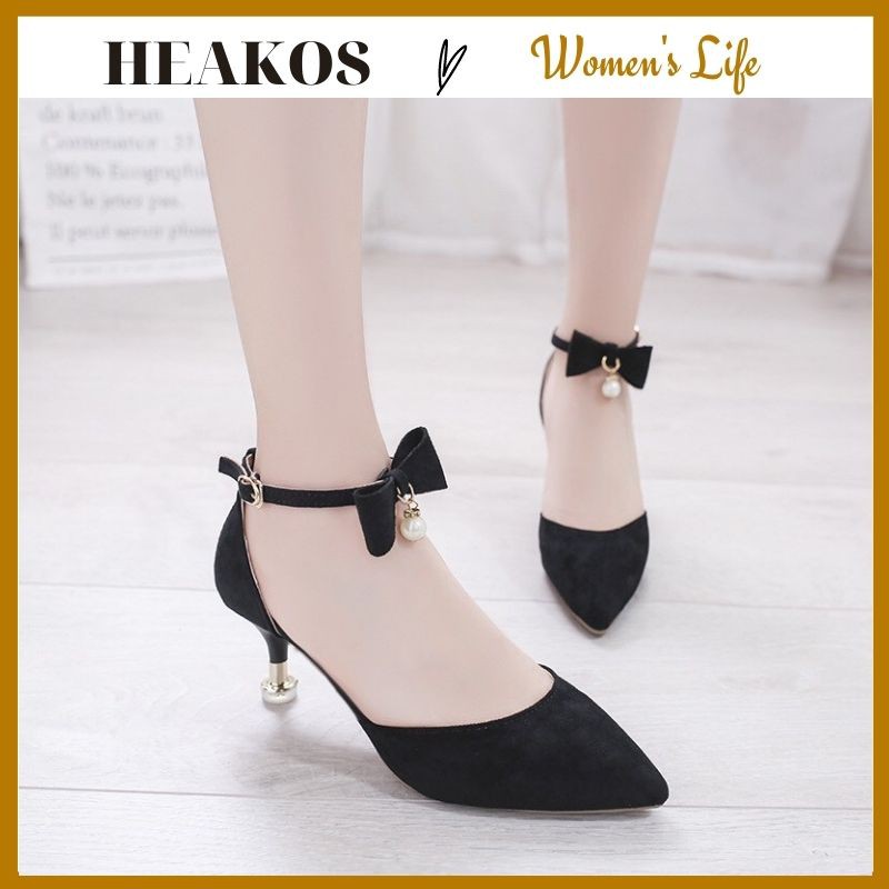 [HCM]Guốc cao gót nữ 5p mũi nhọn chất Da Lộn cao cấp HEAKOS chuẩn hàng VNXK Guốc nữ Công Sở bền đẹp