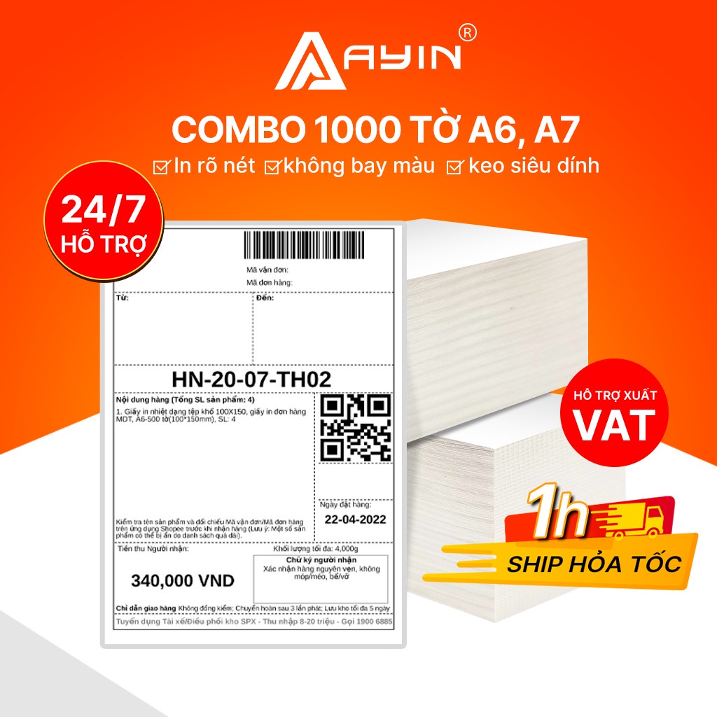 Giấy in nhiệt a6 a7 combo 1000 tờ 10x15cm 3 lớp tự dán chống nước sử dụng cho máy in nhiệt AYIN