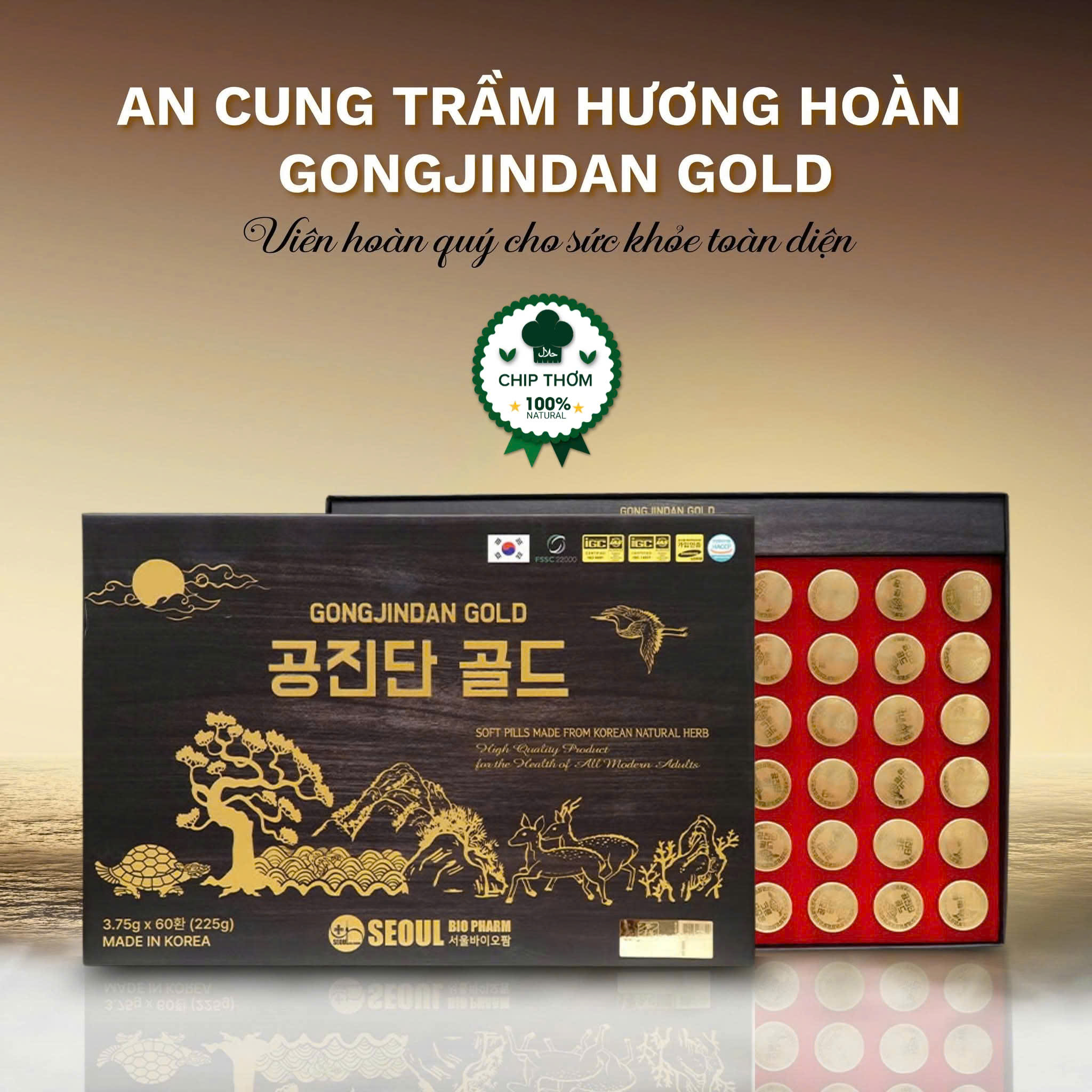 An Cung Ngưu Trầm Hương GongJinDan Gold Hàn Quốc, Hộp Giấy 60 Viên