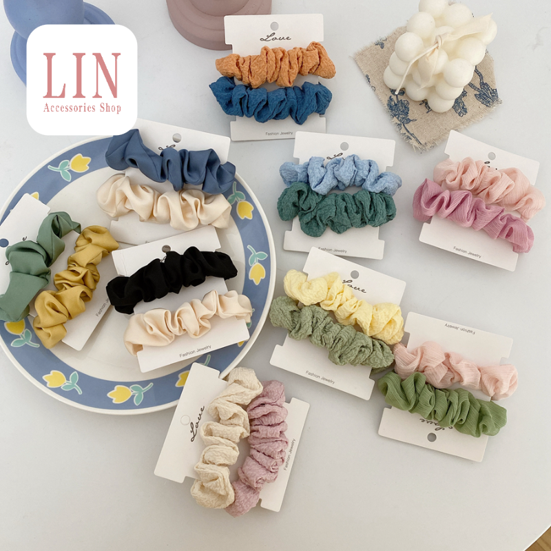 Scrunchies Cột Tóc Vải Bản Nhỏ Phong Cách Hàn Quốc