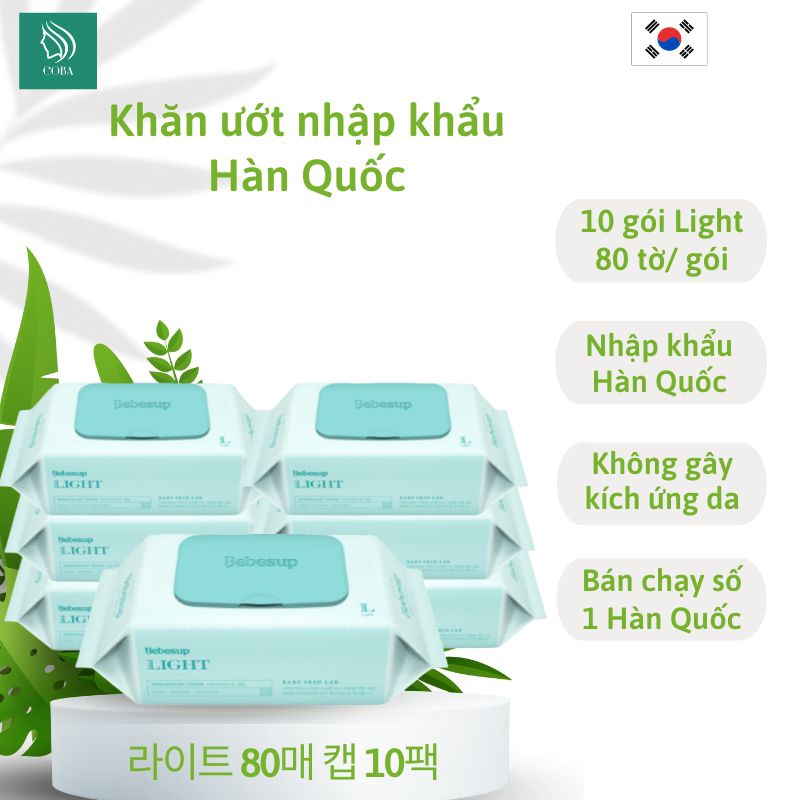 Bộ 10 gói khăn ướt không mùi Hàn Quốc cho bé- Light80