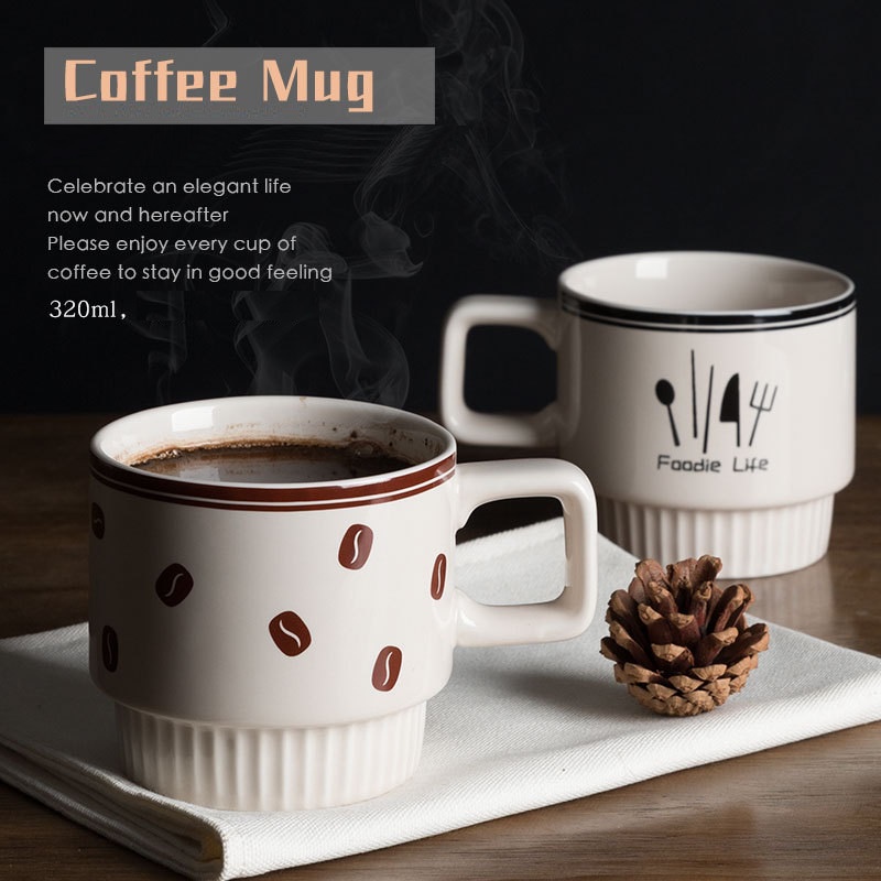 Cốc sứ cao cấp uống trà, cafe 320ml phong cách vintage