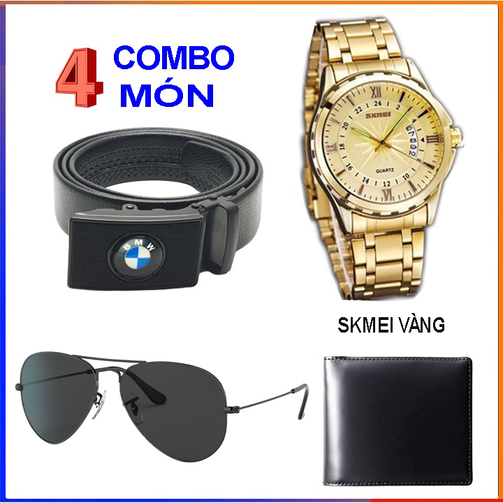 Combo 4 món đồng hồ Sendas nam thời trang, kính mắt,ví da, dây lưng