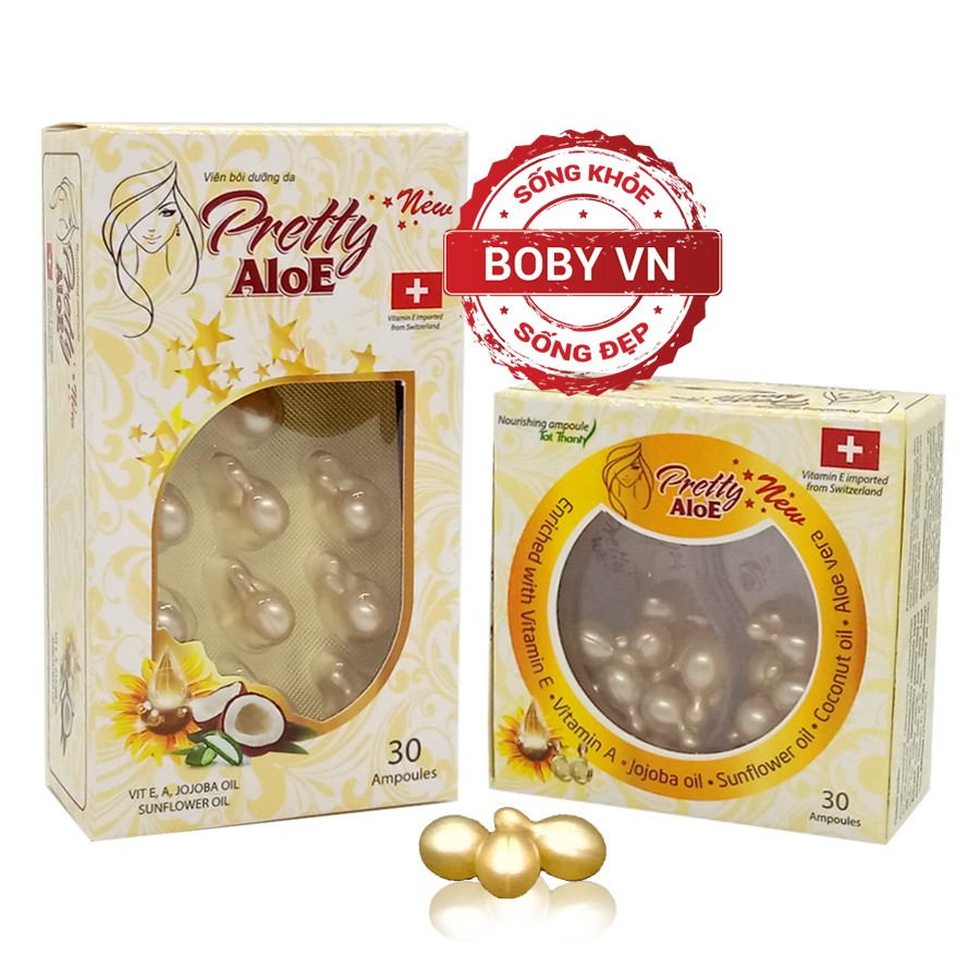 Viên Vitamin E Bôi Dưỡng Da, Trắng Da Pretty Aloe - Vitamin E, Tinh Dầu Jojoba, Lô Hội