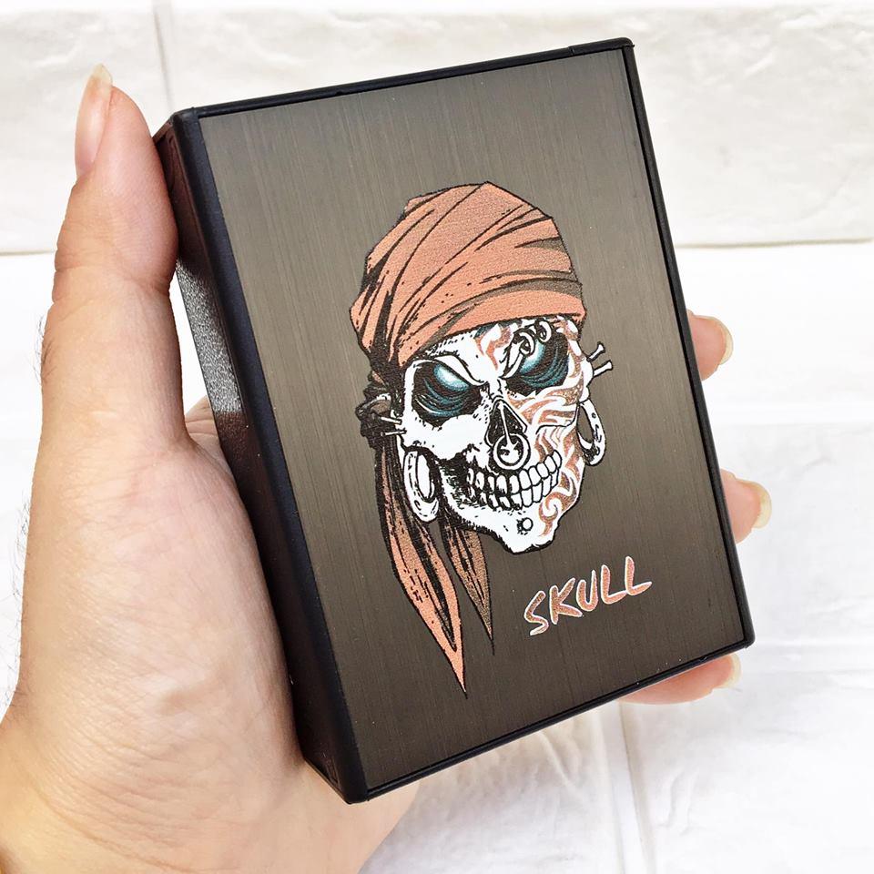 Bật Lửa Điện Kiêm Hộp Đựng Thuốc In Hình Đầu Lâu Chất Ngầu (cồng sạc usb )