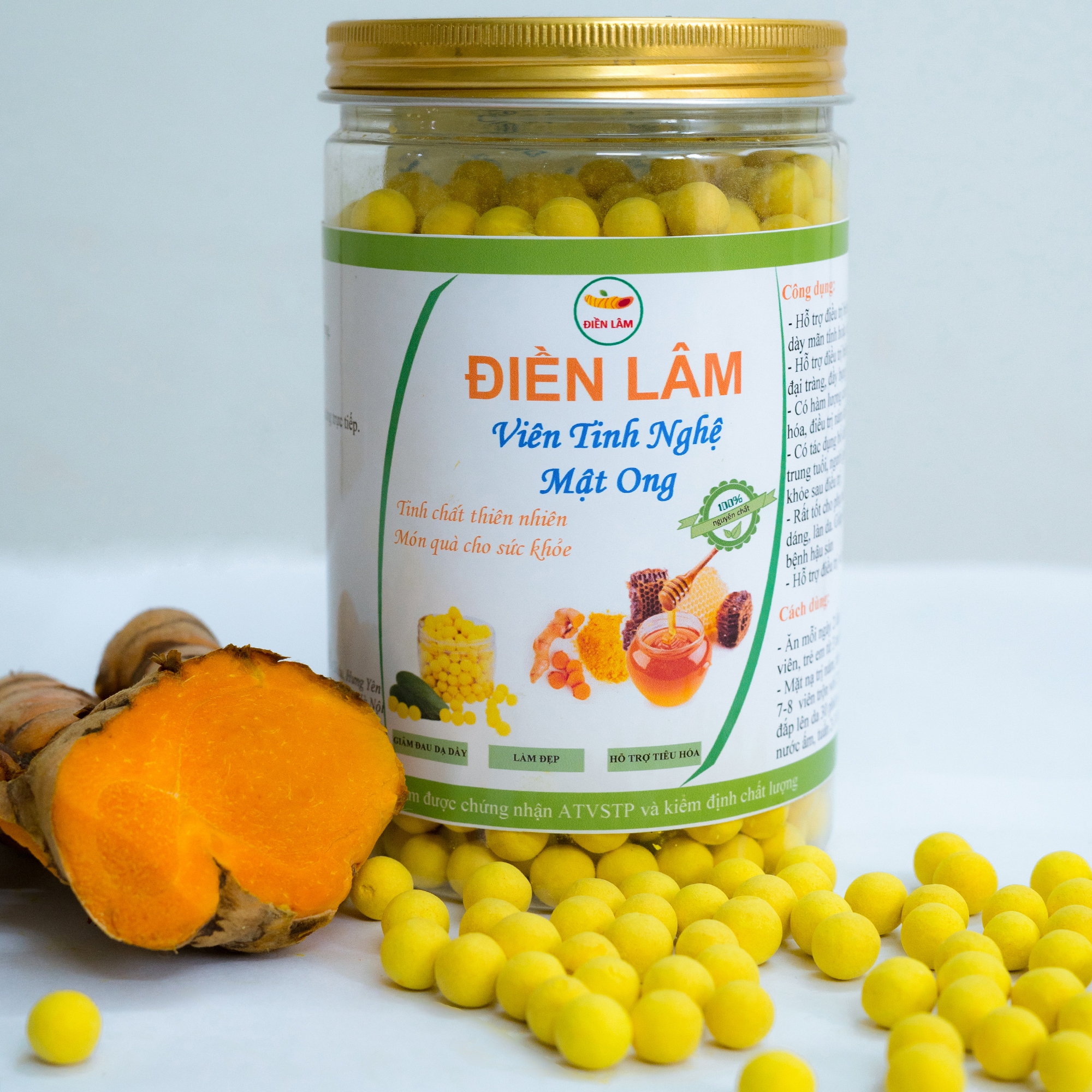 200gr[DÙNG THỬ] Viên tinh nghệ mật ong Điền Lâm hộp ( Đặc biệt phù hợp với người bị viêm loét dạ dầy, Phụ nữ sau sinh, phụ nữ thích làm đẹp) (viên tinh nghệ ) ( viên tinh nghệ sữa ong chúa) ( vien tinh nghe mat ong)