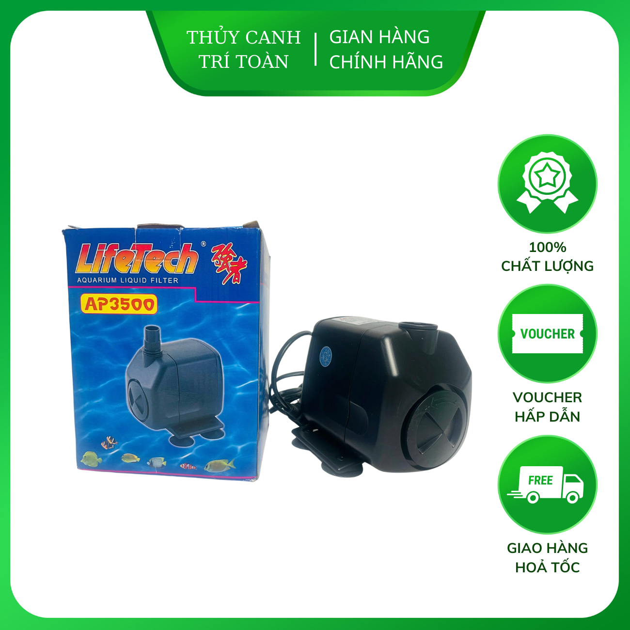 Máy bơm Lifetech AP 3500 công suất 60W dùng cho hồ cá cảnh, hòn non bộ