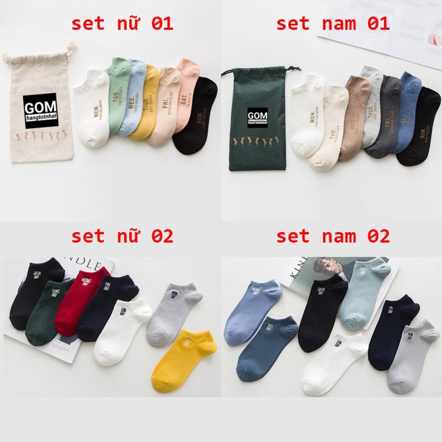 Vớ nam nữ cao cấp,tất ngắn nam nữ 7 đôi sử dụng cả tuần
