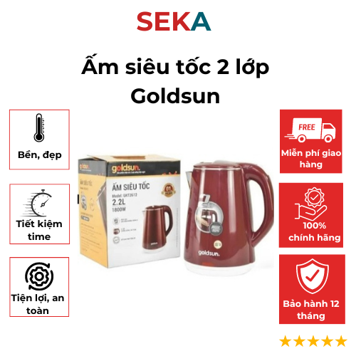 Ấm siêu tốc 2 lớp goldsun gkt2612 - dung tích 2.2 lít