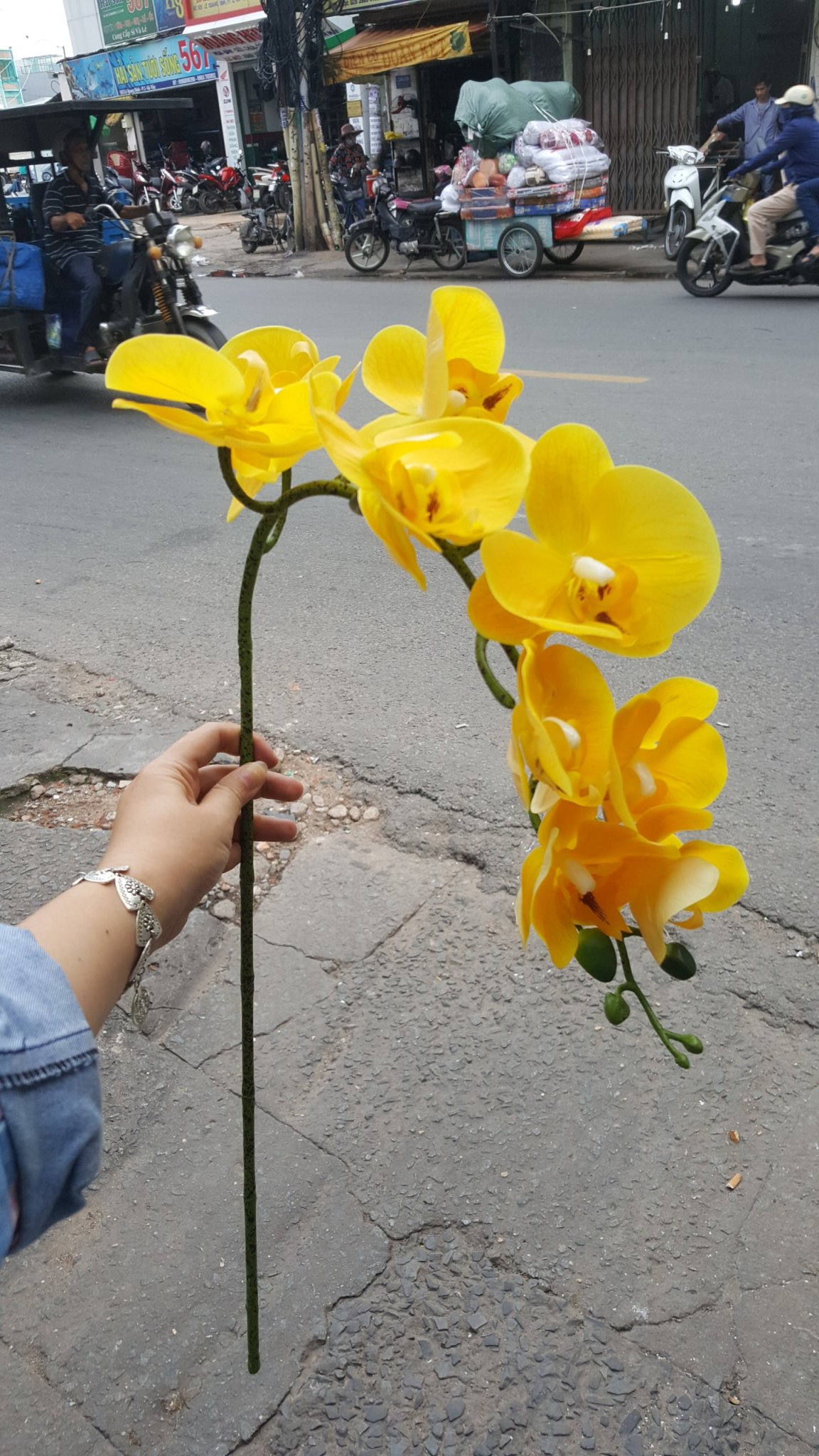 1 Cây Lan hồ điệp bằng cao su 9 bông 90cm MÀU VÀNG- Hoa giả - Hương Flower