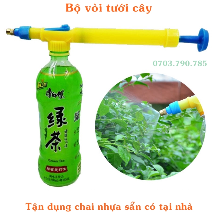 [HCM]Vòi xịt tưới cây có bơm áp lực tận dụng chai nhựa làm bình tưới