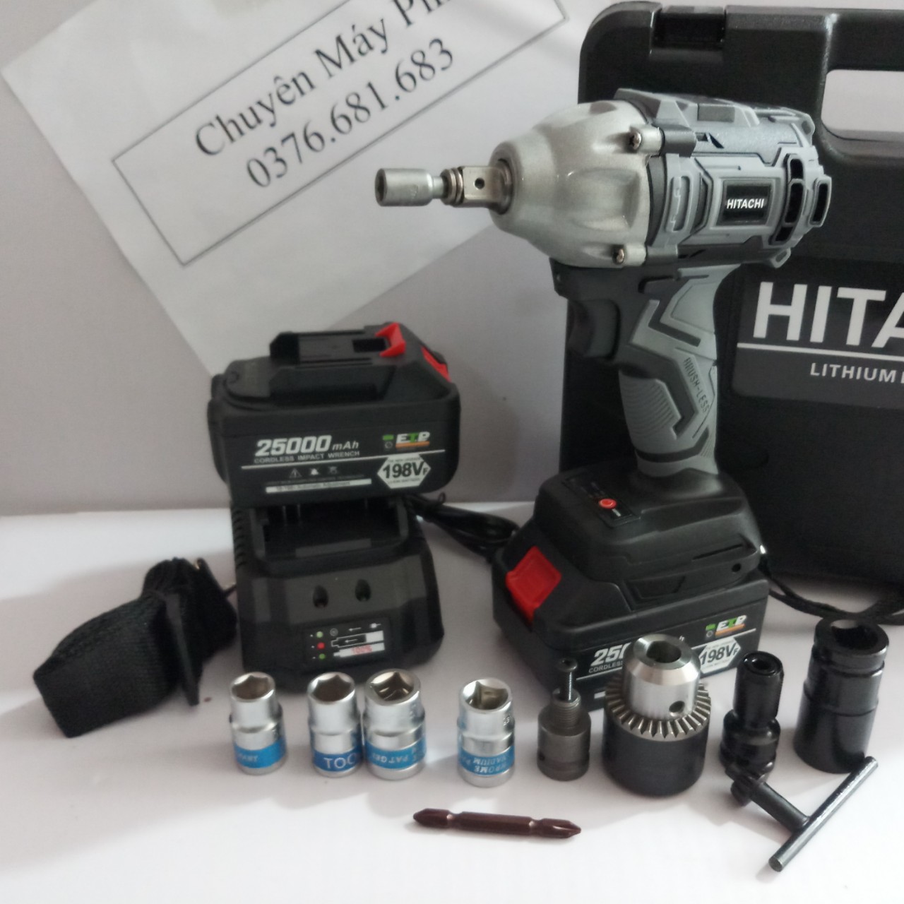 Máy Siết Bulong HITACHI 198v SUPER Hàng Loại 1 - Tặng kèm bộ phụ kiện như hình