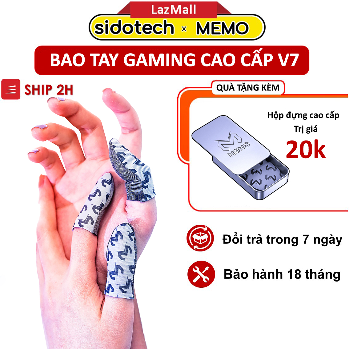 Bao tay chơi game ff SIDOTECH MEMO V7 sợi bạc cao cấp găng tay gaming chống mồ hôi giúp thao tác siêu nhạy độ mượt mà cao chơi game freefire liên quân tốc chiến mobile cho điên thoại máy tính bảng - Hàng chính hãng