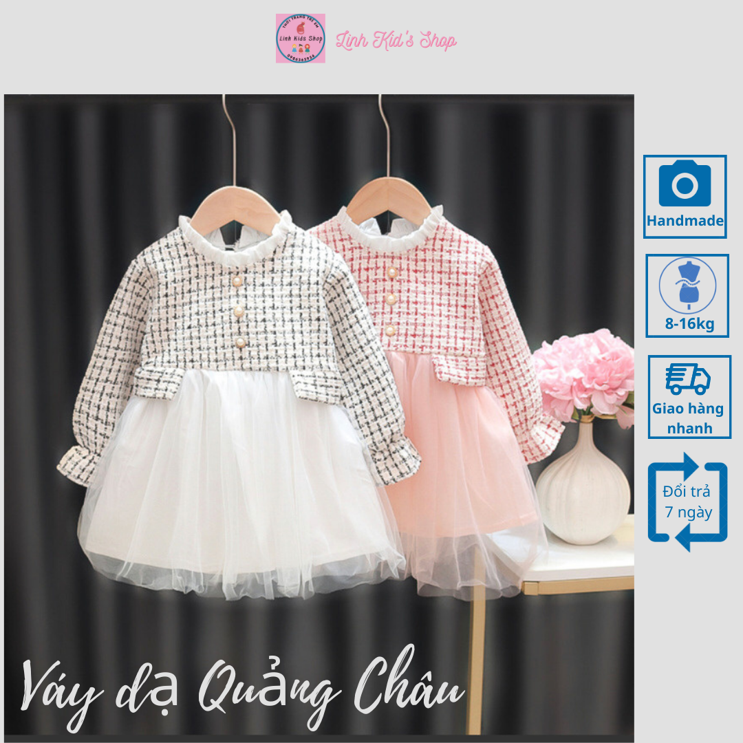 Váy dạ cho bé phối chân váy ren Quảng Châu cho bé gái 8-18kg