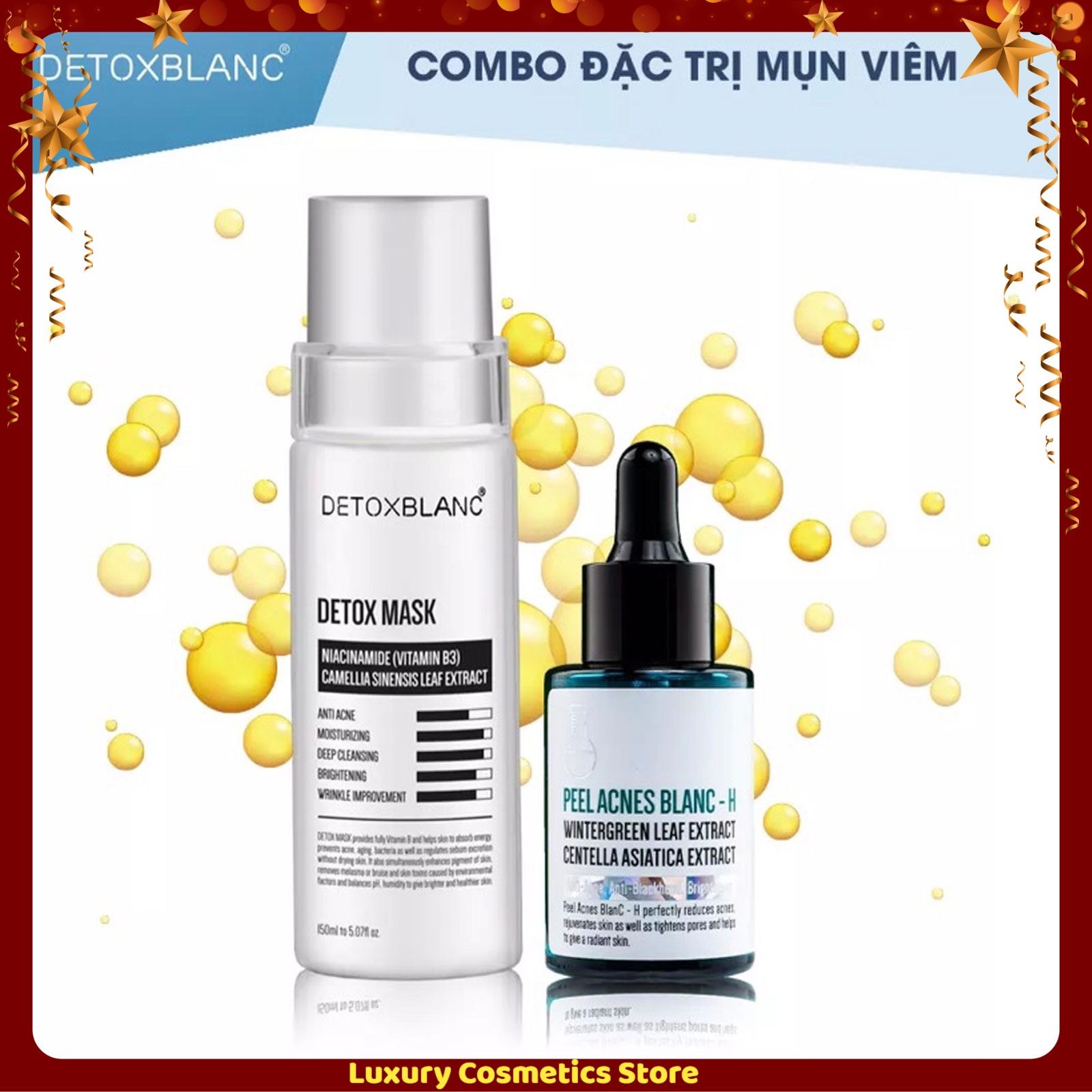 Combo thải độc giảm mụn viêm detox blanc– detox mask & peel acnes blanc h