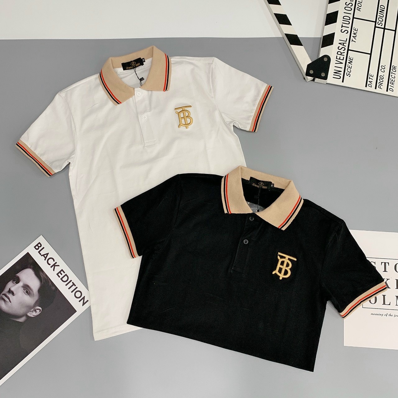 Áo Thun Cổ Trụ Áo Polo Thêu Chữ B Nâu Đơn Giản Chất Cotton Co Dãn Đảm Bảo Hàng Như Hình