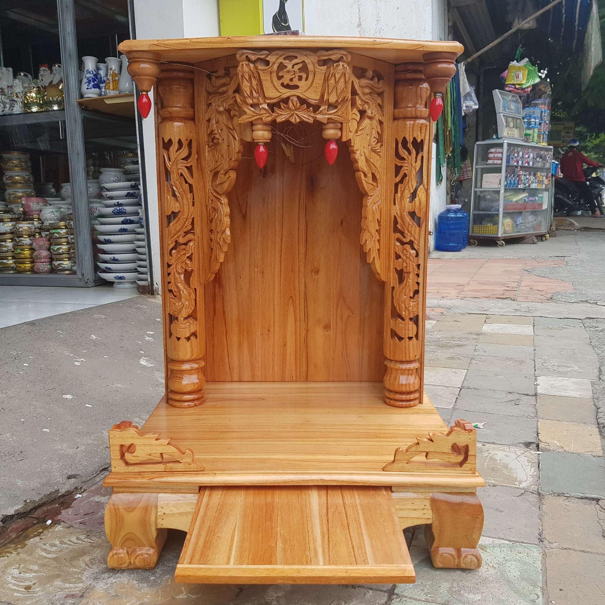 Bàn thờ thần tài ông địa gỗ xoan ngang 48 cm quỳ họp
