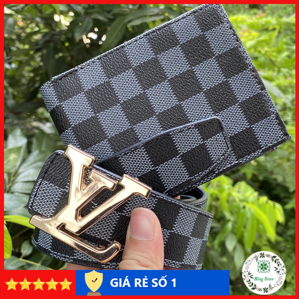 Combo Thắt lưng nam LV Ví da kẻ caro thắt lưng lv nam thời trang cao cấp dây nịt da cao cấp mặt nguyên khối CBLV003