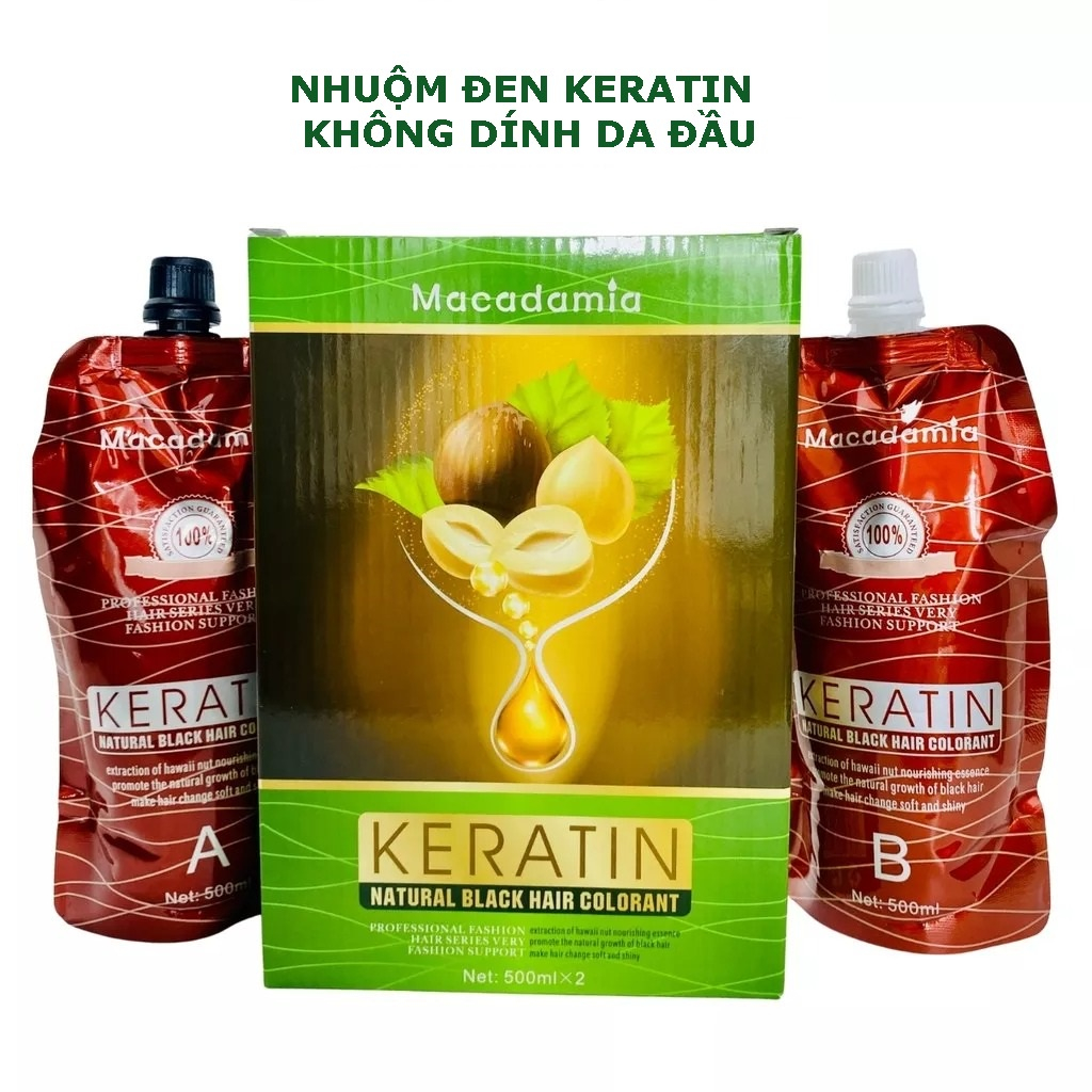 Nhuộm đen MACADAMIA 1000ml Nhuộm tóc bạc Không dính da đầu Phủ bạc tóc nhanh và tiết kiệm