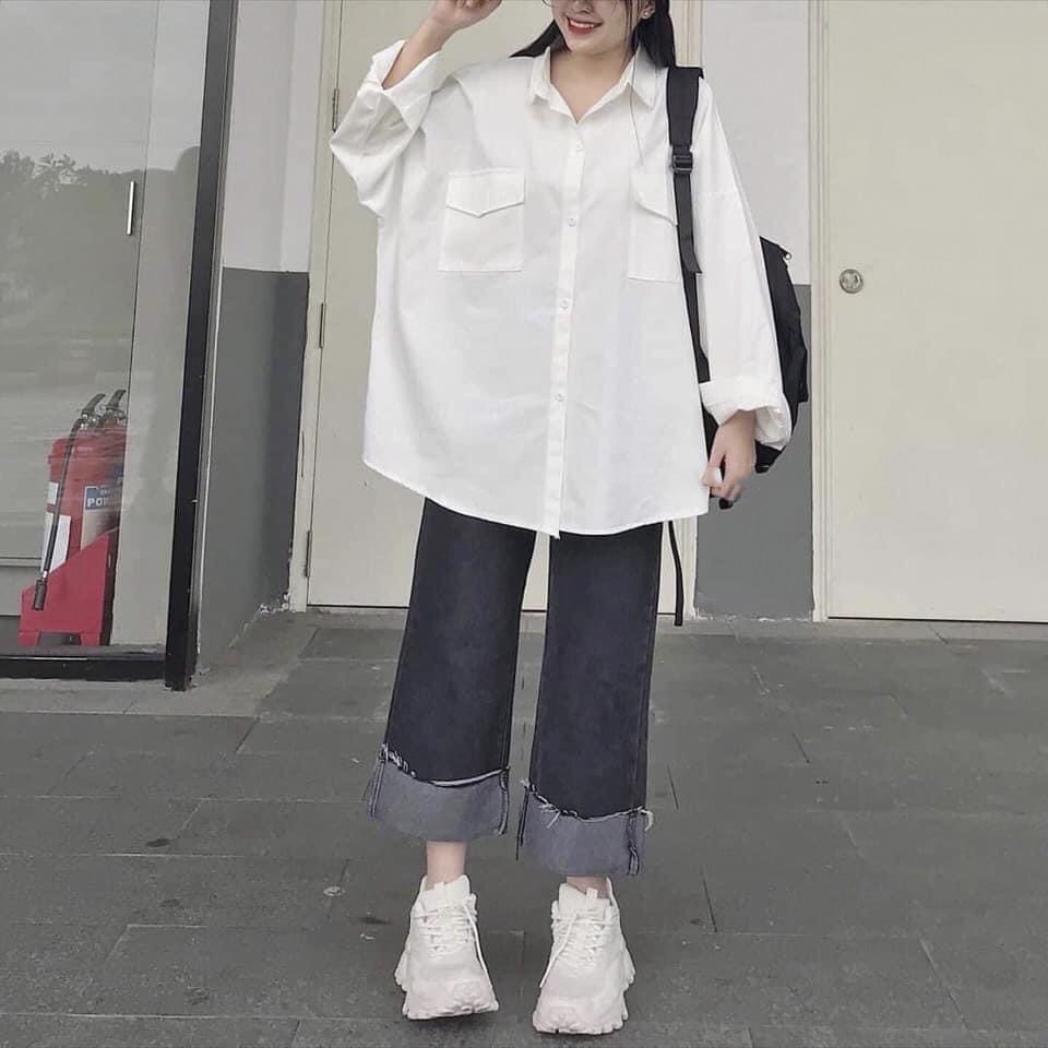 Sơ mi 2 túi cực chất uzzang - form unisex freesize <70kg - ảnh mẫu kèm ảnh thật