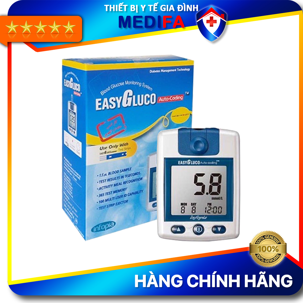 Máy Đo Đường Huyết EasyGluco Công Nghệ Cảm Ứng Điện Cực Cho Kết Quả Nhanh, Chính Xác