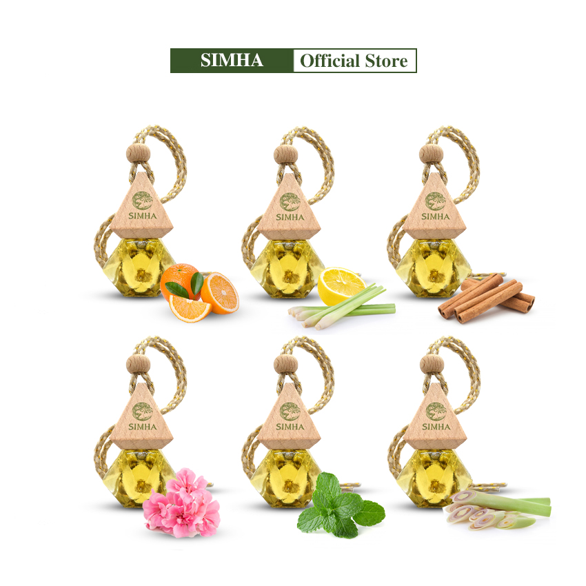 Tinh dầu treo xe ô tô SIMHA nguyên chất, hương Quế, Bạc Hà, Sả Chanh, Phong Lữ khử mùi, tỉnh táo, chống say xe loại 10ml
