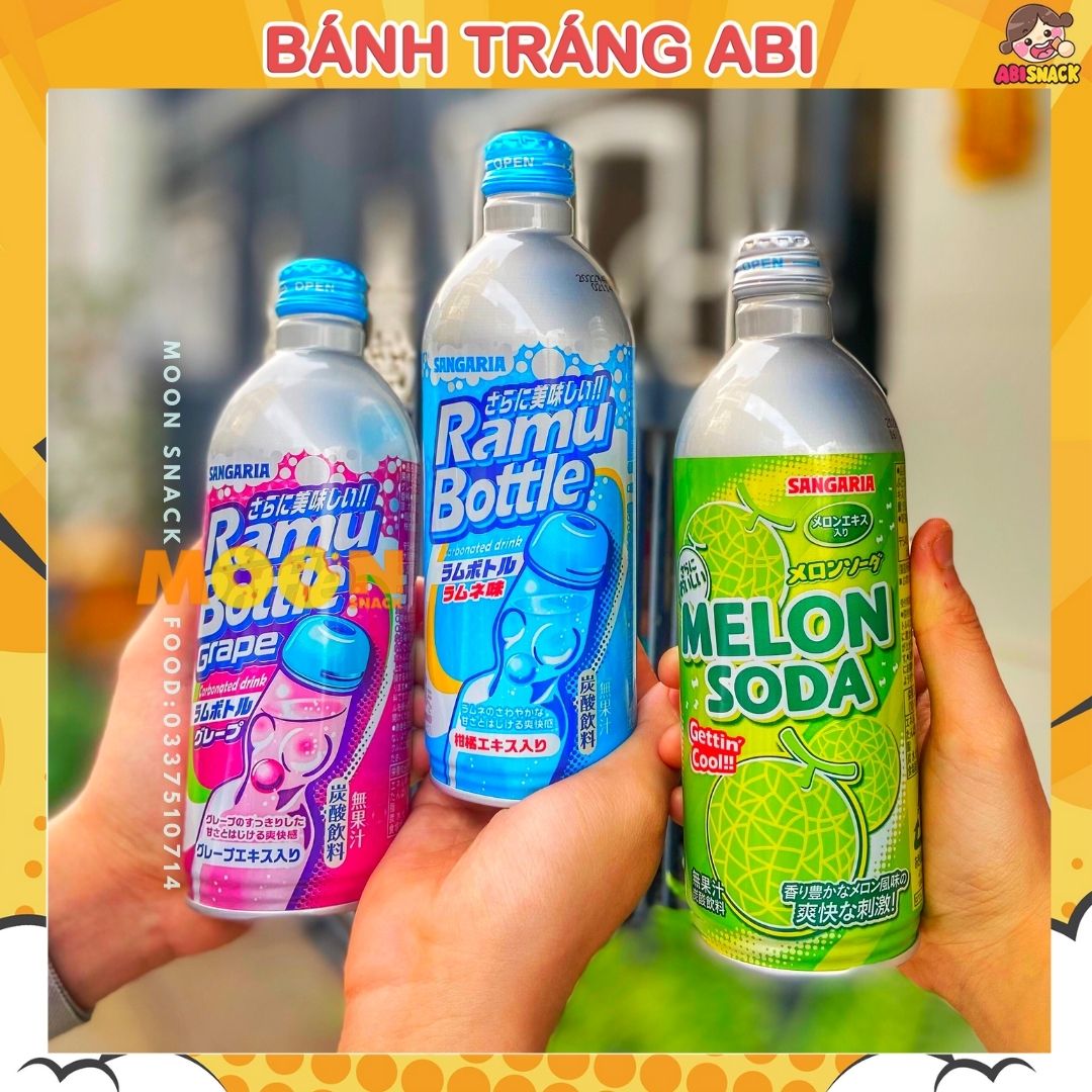 Nước ngọt Soda nhập khẩu chính hãng Nhật Bản Sangaria Ramu Bottle Vị Nho/Dưa Lưới/Truyền Thống Chai 500ml