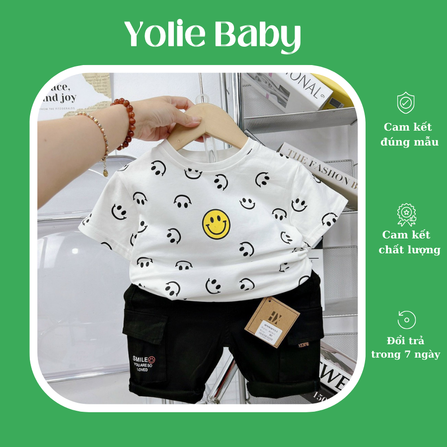 Sét bé trai,,sét mặt cười gồm áo cotton QC kèm quần kaki lững túi hộp đẹp cho bé trai 10kg-20kg