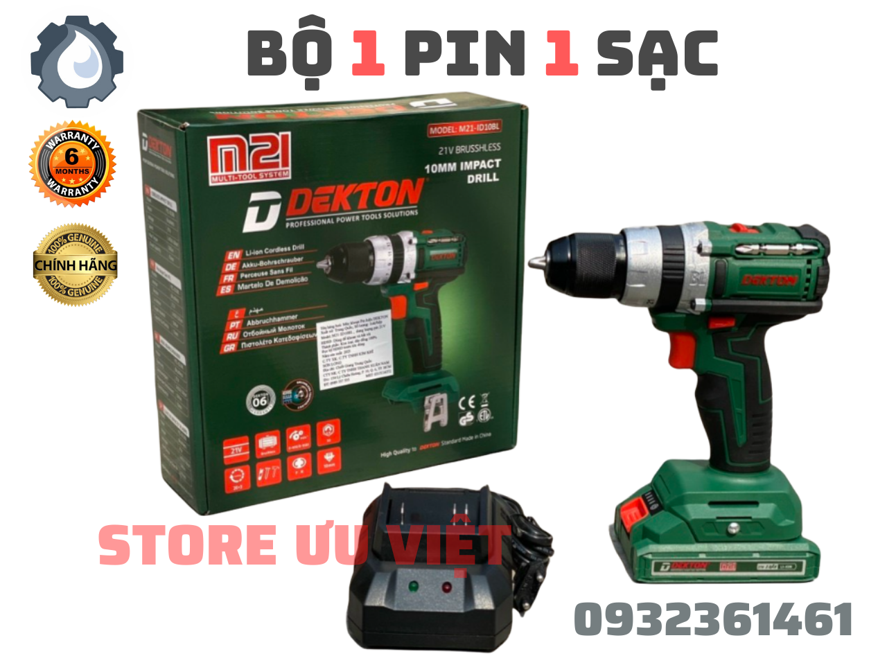 Máy Khoan Pin 3 Chức Năng Dekton đầu 10MM autolock M21 ID10BL chân pin phổ thông chính hãng giá tốt