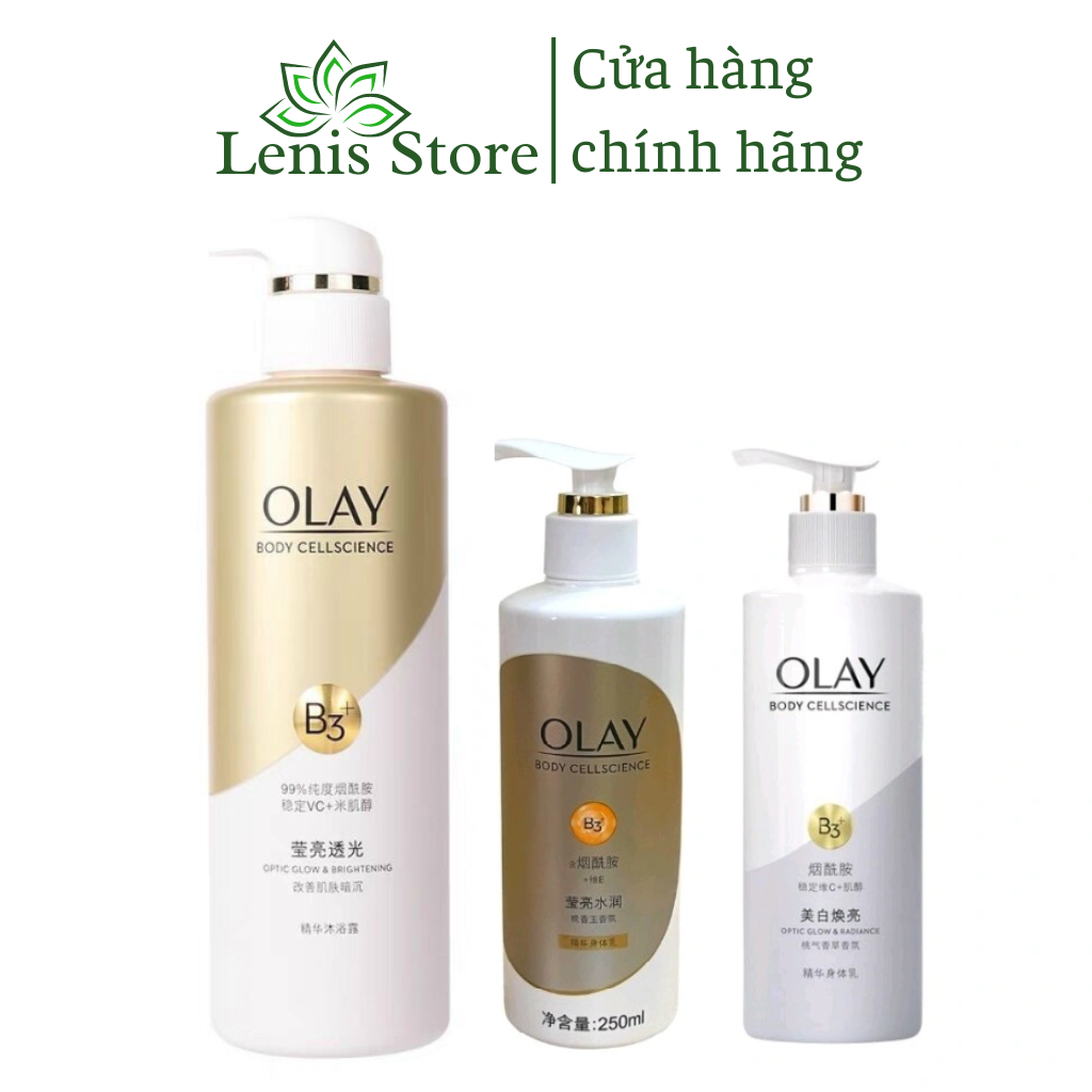 Combo sữa tắm olay 500ml và dưỡng thể olay bản thường bản cao cấp 250ml trắng sáng da - lenis store