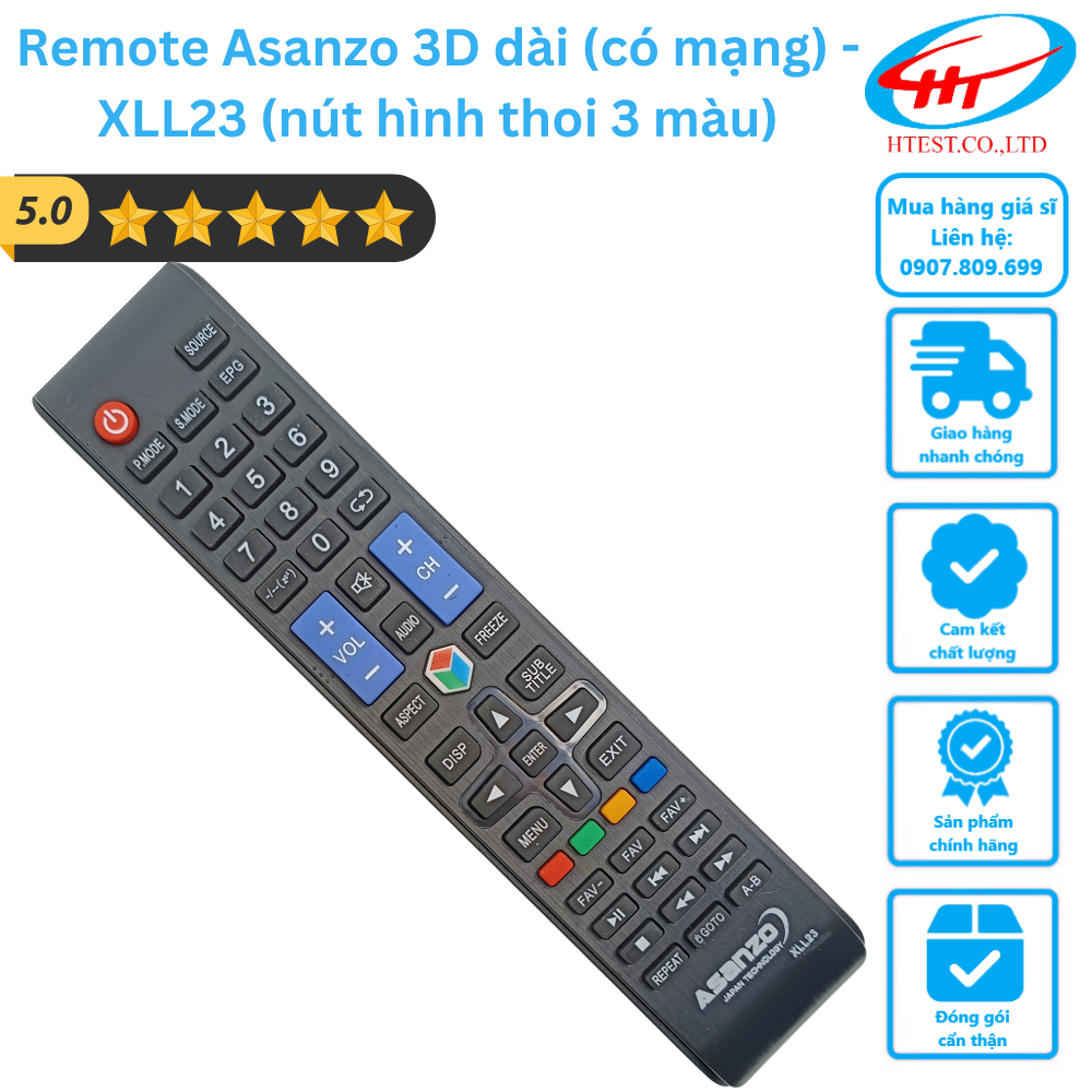 (Tặng kèm pin) Remote Asanzo 3D dài (có mạng) - XLL23 (nút hình thoi 3 màu) - SP001115