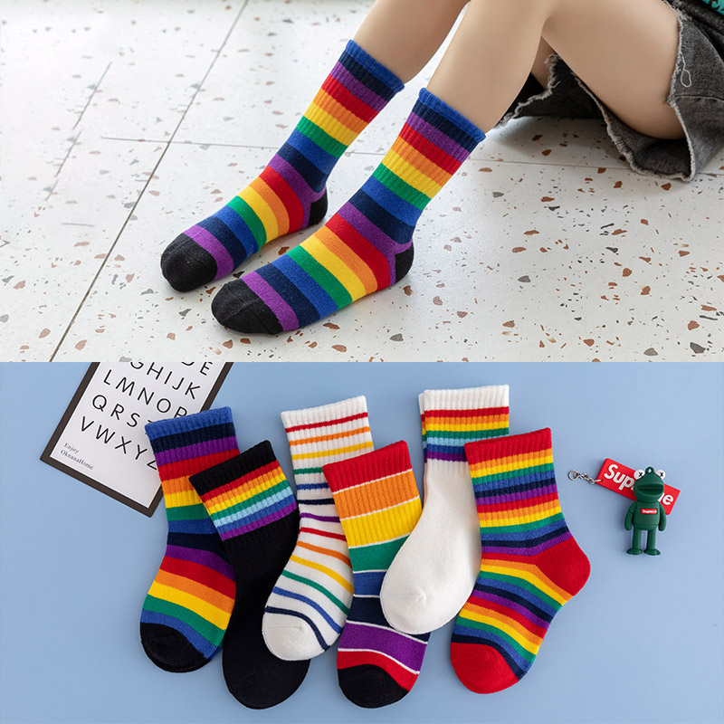 Tất Trẻ Em Bé Gái Cầu Vồng Ngọt Ngào Hàn Quốc Tất Dài Đến Mắt Cá Bằng Cotton Mềm Mại Thoải Mái Cho Bé, Đầy Màu Sắc