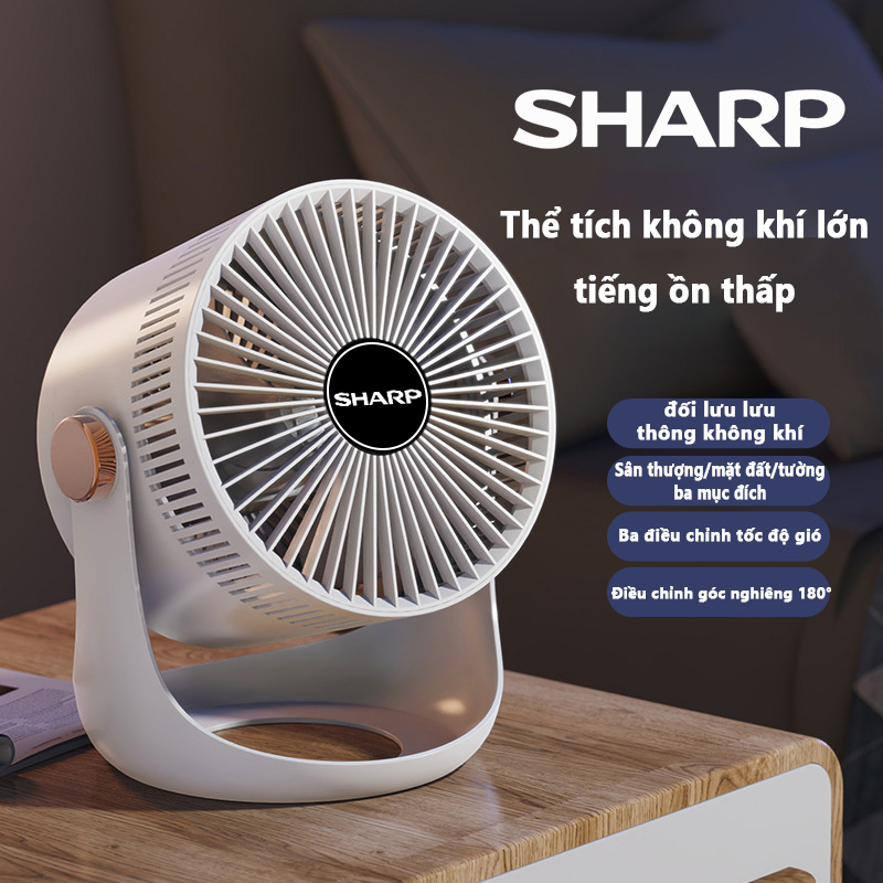 Sharp Quạt Sạc Tích Điện Quạt Điều Hòa quạt lưu thông không khí2400mAh Sân thượng/mặt đất/tường ba mục đíchQuạt Mini Fan Để Bàn Xoay 180 ĐộQuạt Tích Điện Để Bàn Nhỏ Gọn Cực Mát