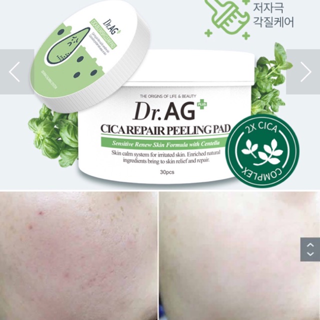 Bông tẩy tế bào chết Dr.ag tính chất rau má và BHA, dưỡng ẩm và hồi phục dành cho mọi loại da