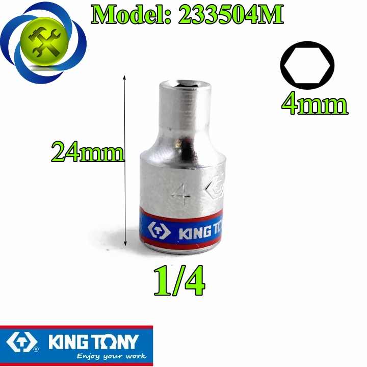 Tuýp 4mm 1/4 kingtony 233504m loại ngắn 6 cạnh màu trắng