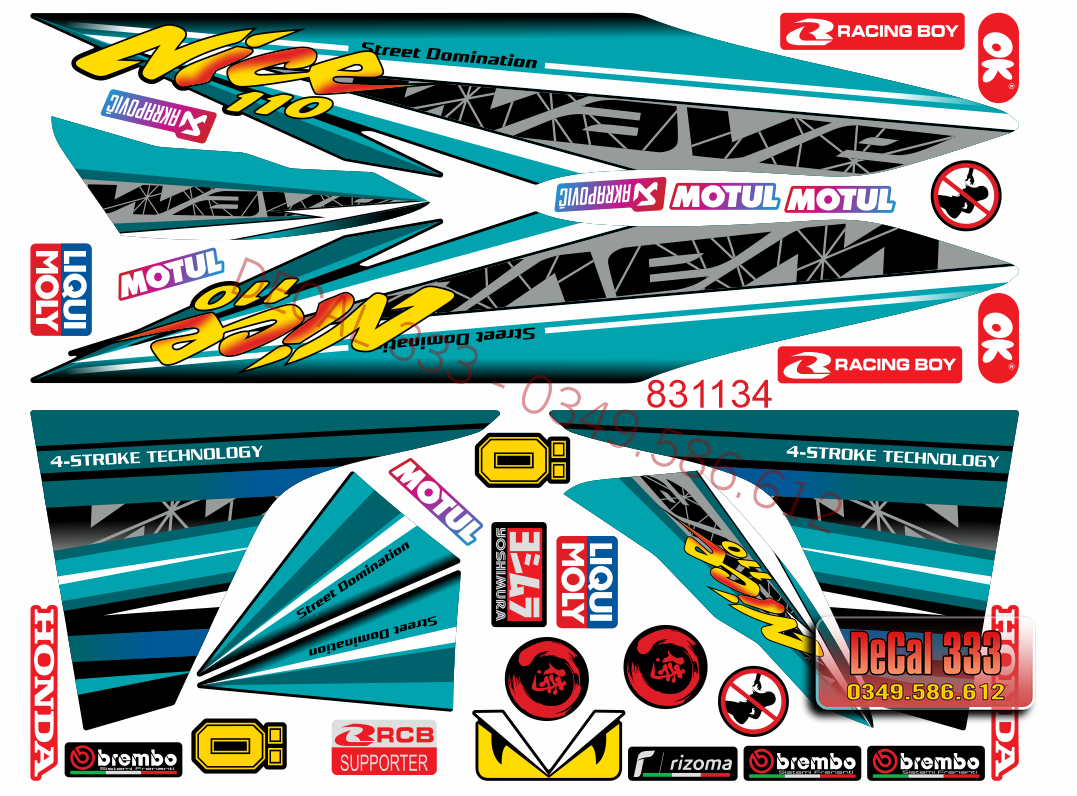 Tem Rời WAVE ALPHA 110  Mẫu NICE VẠCH XANH LỤC 831134 (Tem chế 3 lớp chống phai màu)