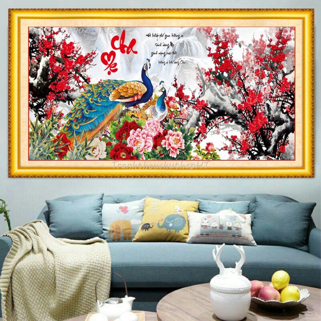 Tranh đính đá cha mẹ kt 100x50 cm chưa đính