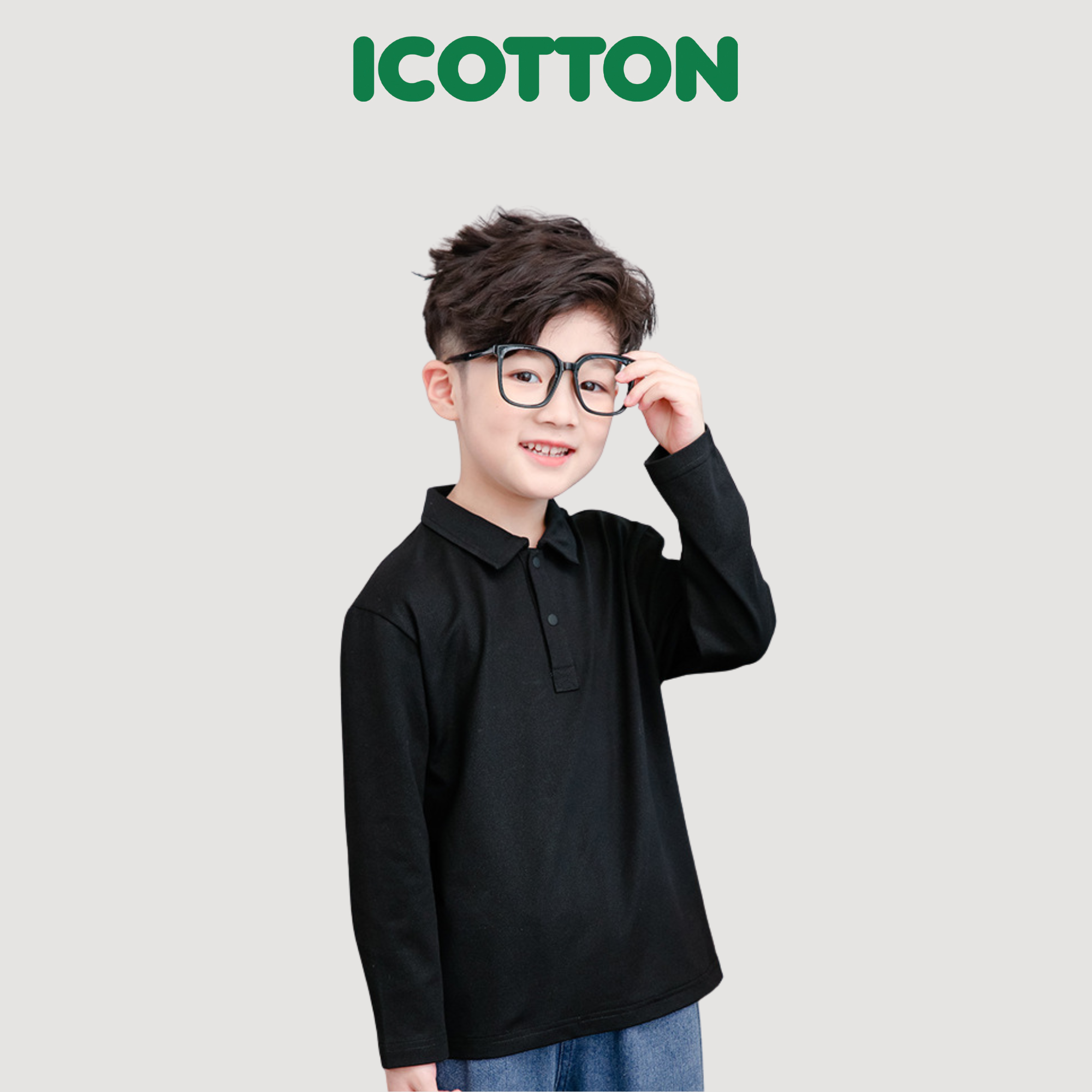 Áo thun bé trai Icotton cổ đức cài khuy thun 4 chiều BT136