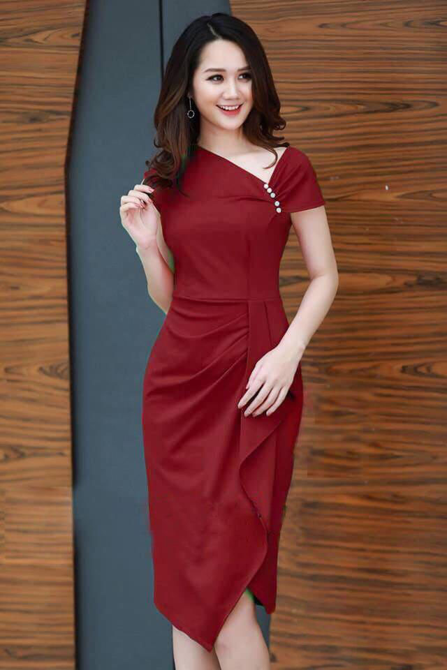 Đầm Body Vai Lệch Đính Ngọc Siêu Quyến Rũ Thời Trang HARI